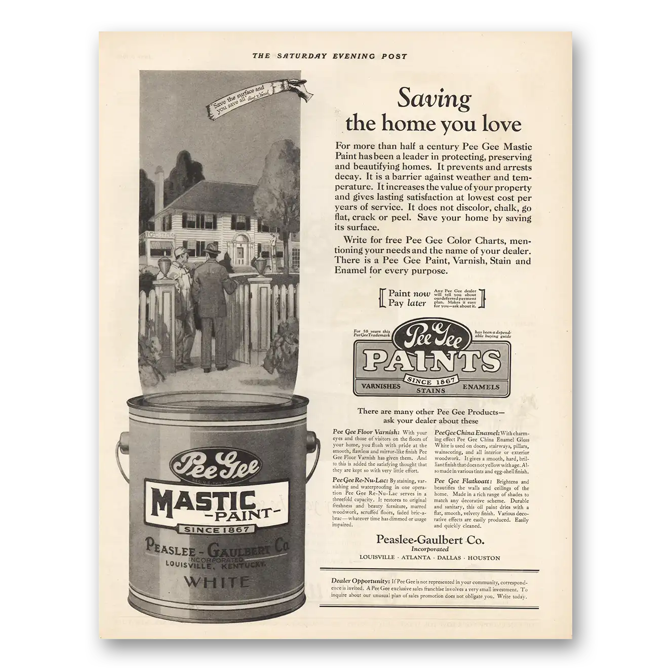 1925 Pee Gee Paints Home You Love Vintage Magazine Print Ad