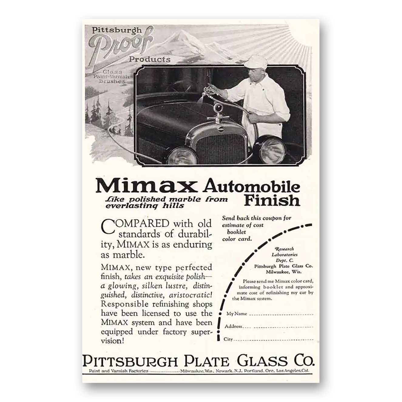 1925 Mimax Automobile Finish Like Polished Marble Vintage Magazine Print Ad