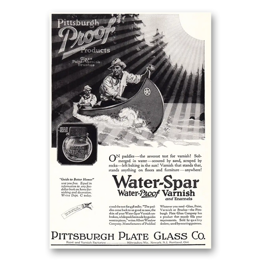 1925 PPG Pittsburgh Plate Glass Water Spar On Paddles Canoe Vintage Magazine Print Ad