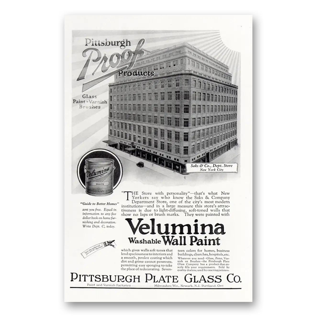 1925 PPG Pittsburgh Plate Glass Velumina Vintage Magazine Print Ad