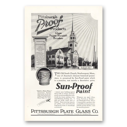 1925 PPG Pittsburgh Plate Glass Old South Church Newburyport Massachusetts Vintage Magazine Print Ad