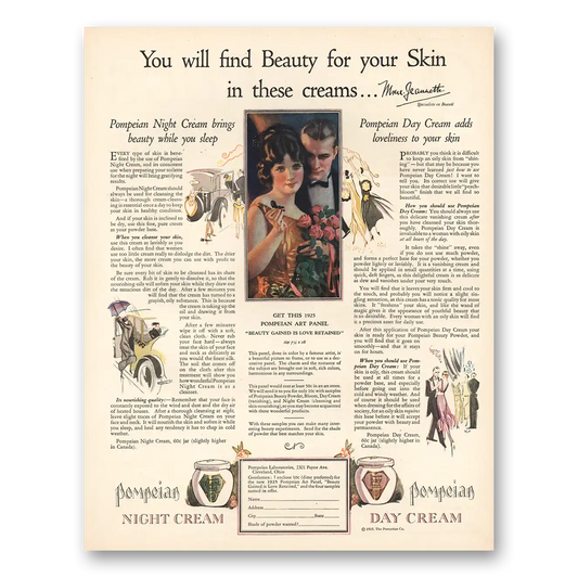 1925 Pompeian Creams Beauty for Your Skin Vintage Magazine Print Ad