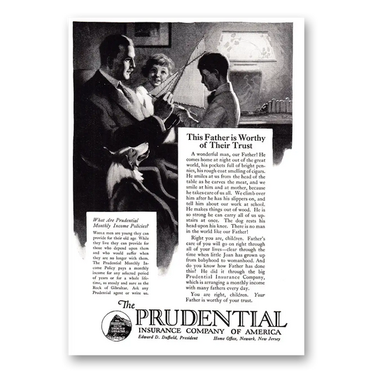 1925 Prudential Insurance This Father is Worthy of Their Trust Vintage Magazine Print Ad