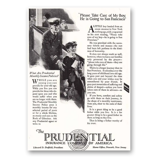 1925 Prudential Insurance Take Care of My Boy Vintage Magazine Print Ad