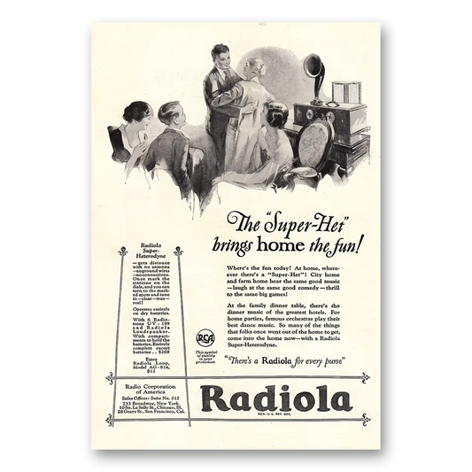 1925 RCA Radiola Radio Super Het Brings Home the Fun Vintage Magazine Print Ad