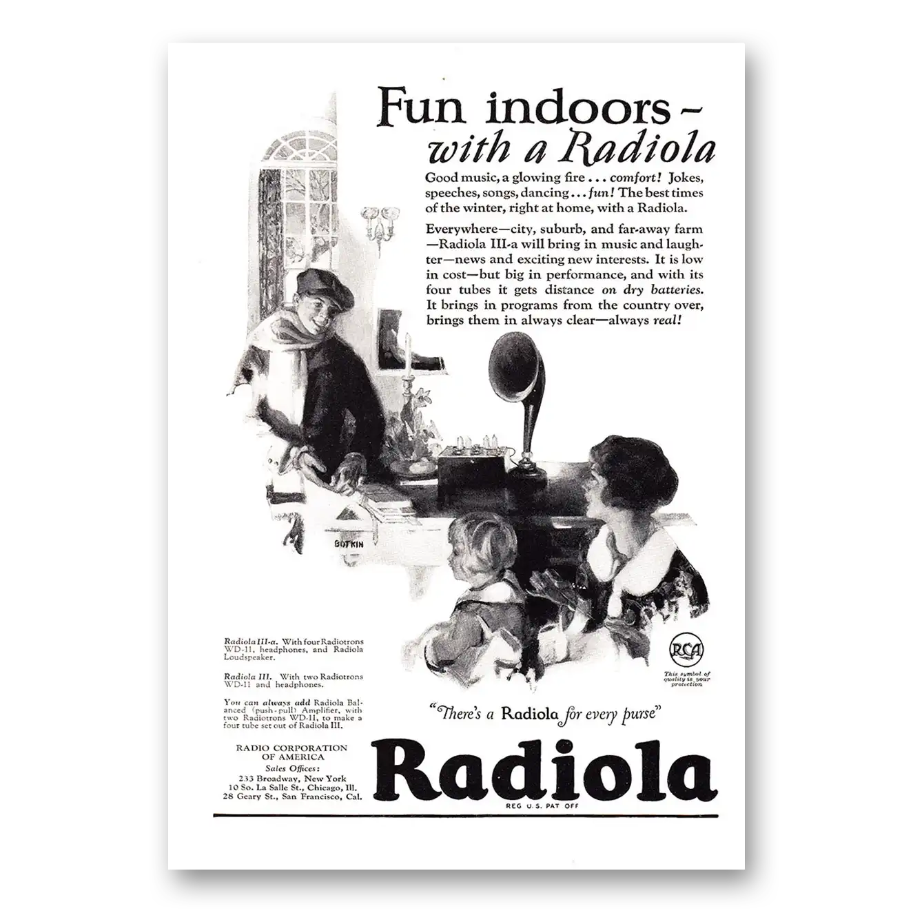 1925 RCA Radiola Radio Fun Indoors with a Radiola Vintage Magazine Print Ad