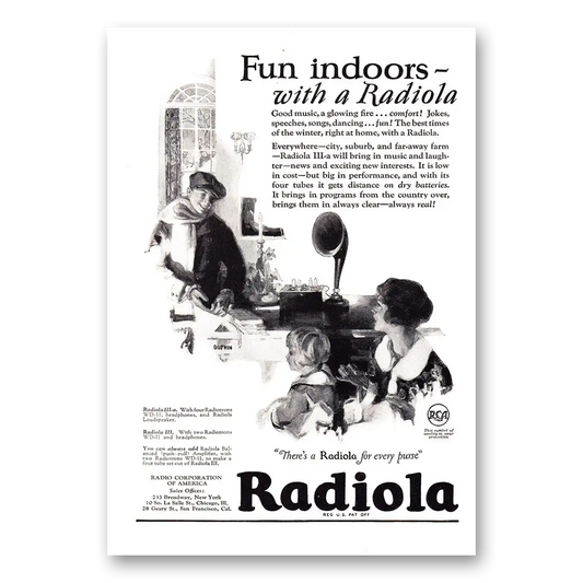 1925 RCA Radiola Radio Fun Indoors with a Radiola Vintage Magazine Print Ad