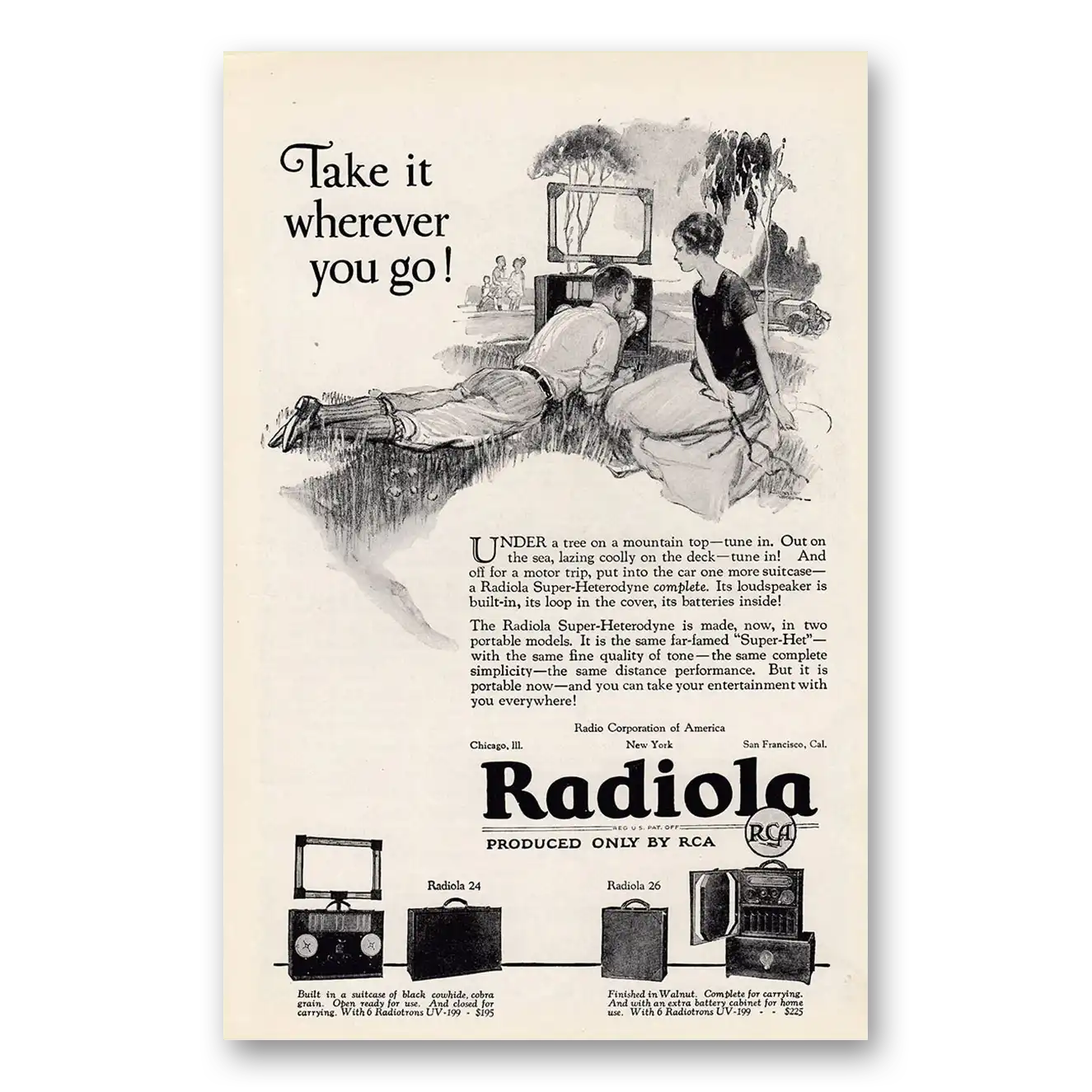 1925 RCA Radiola Radio Take It Wherever You Go Vintage Magazine Print Ad