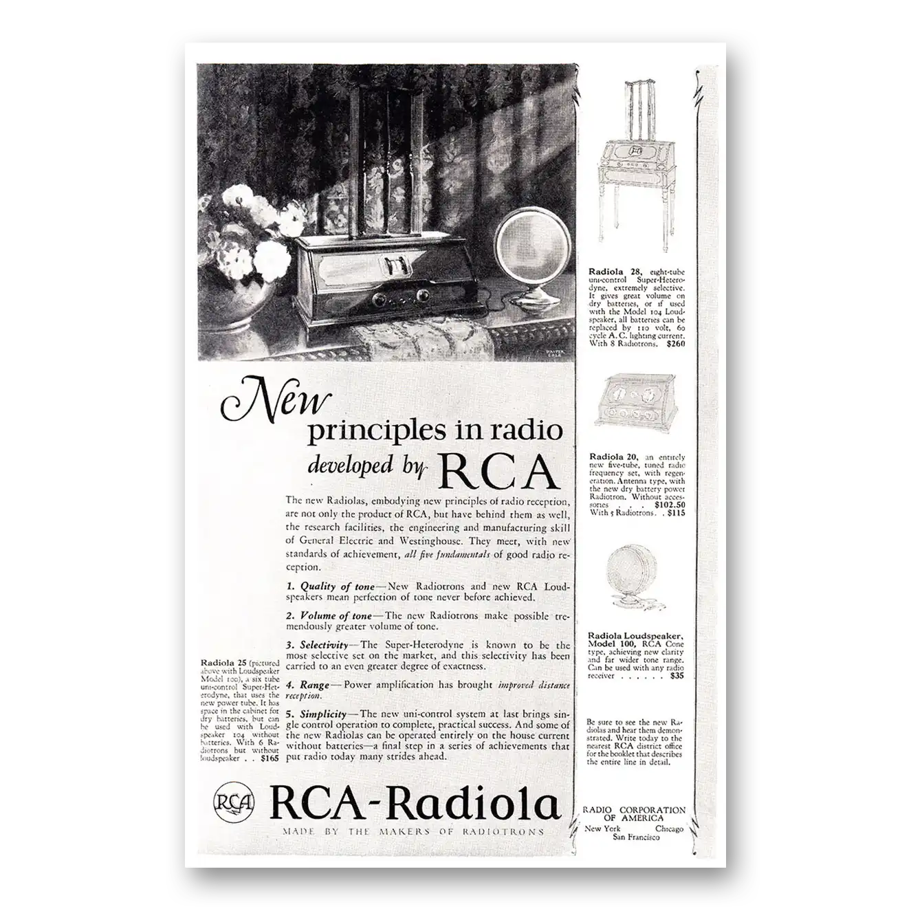 1925 RCA Radiola Radio New Principles in Radio Vintage Magazine Print Ad