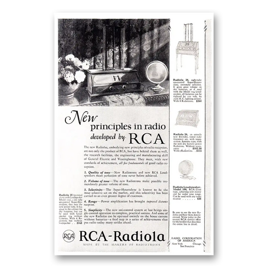 1925 RCA Radiola Radio New Principles in Radio Vintage Magazine Print Ad