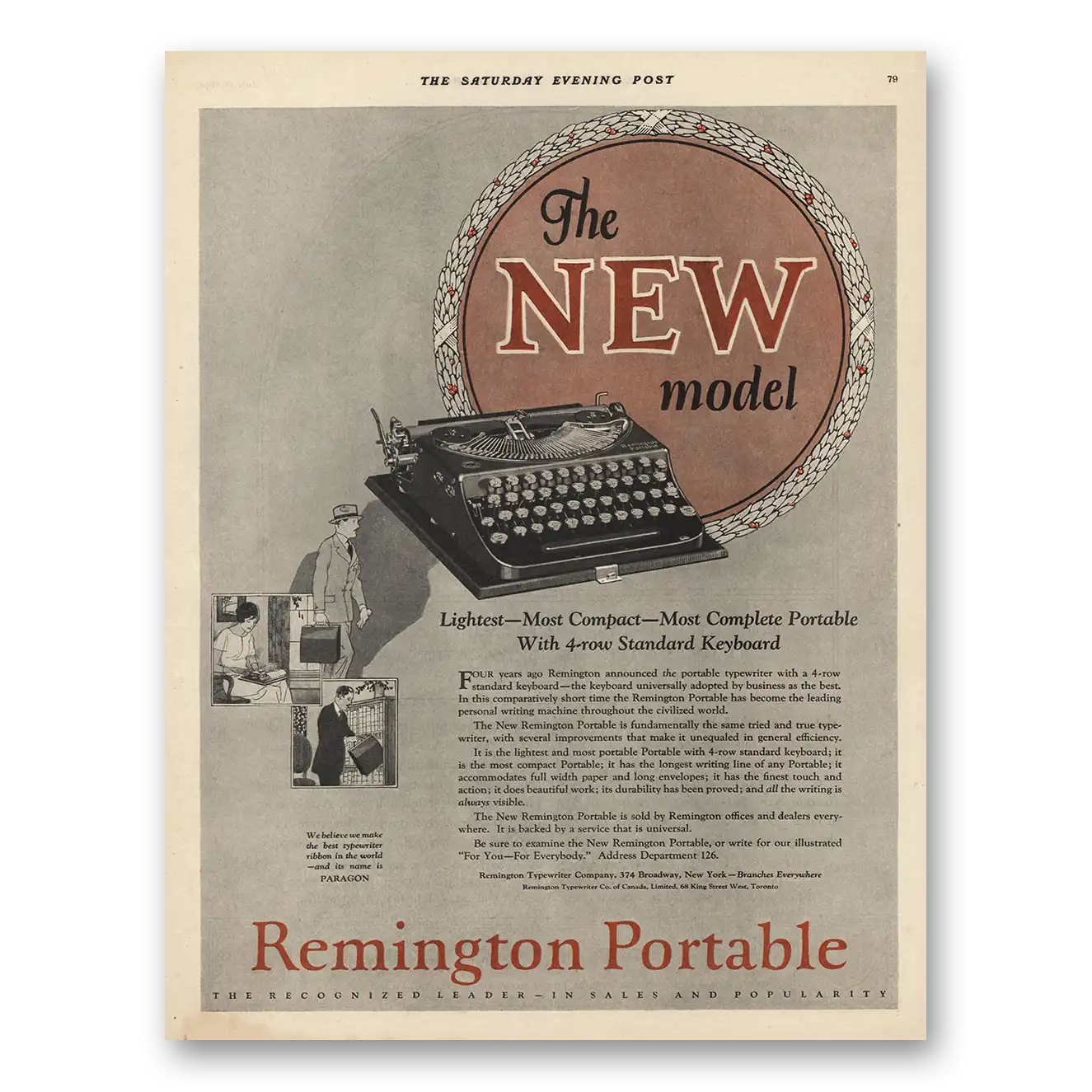 1925 Remington Typewriter New Model Standard Keyboard Vintage Magazine Print Ad