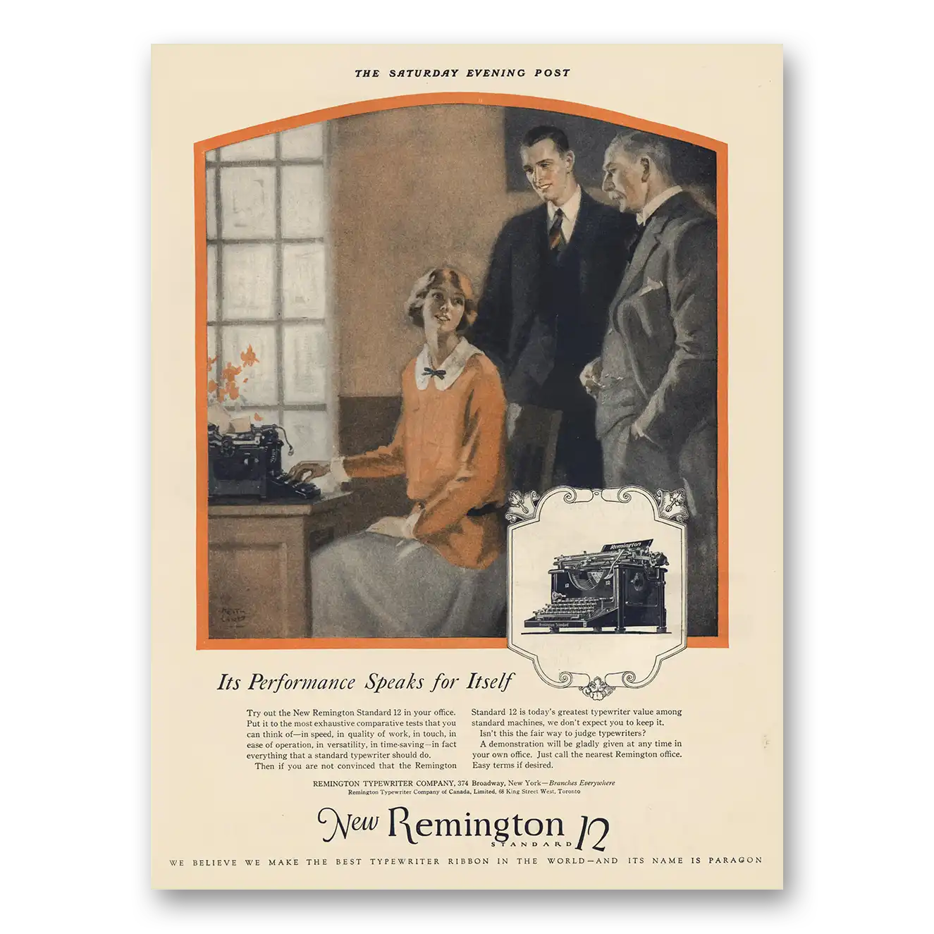 1925 Remington Typewriter Performance Speaks for Itself Vintage Magazine Print Ad