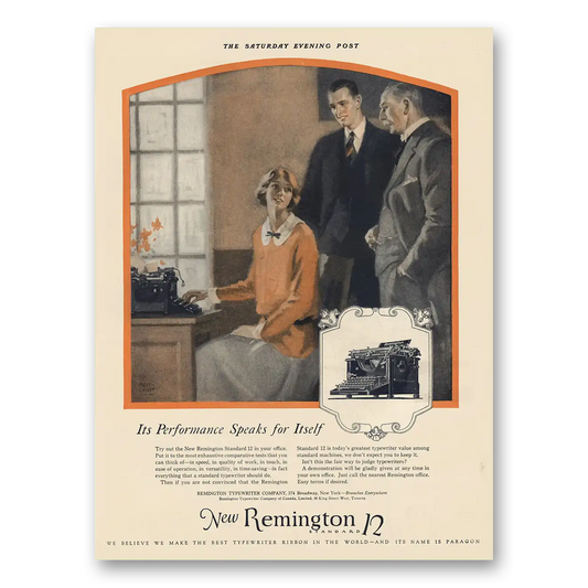 1925 Remington Typewriter Performance Speaks for Itself Vintage Magazine Print Ad