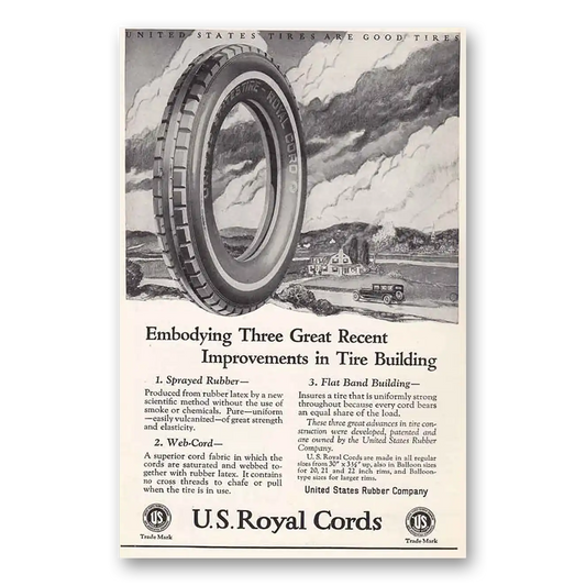 1925 US Royal Tires Embodying Three Great Recent Vintage Magazine Print Ad