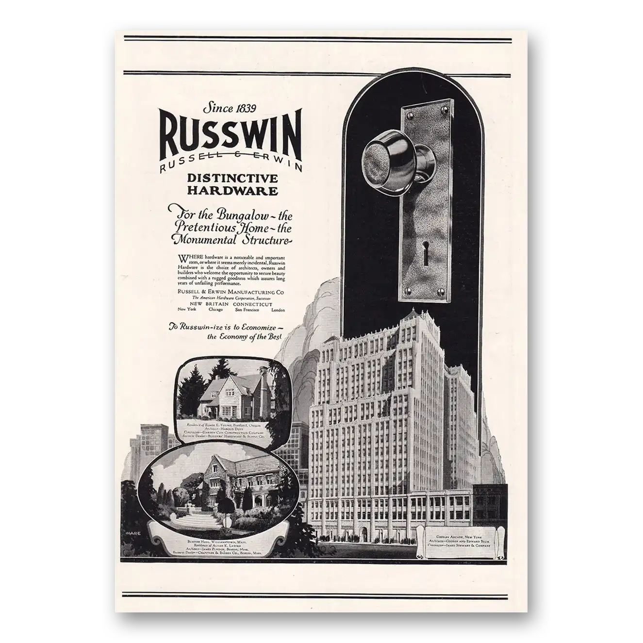 1925 Russwin Hardware For the Bungalow the Pretentious Home Vintage Magazine Print Ad