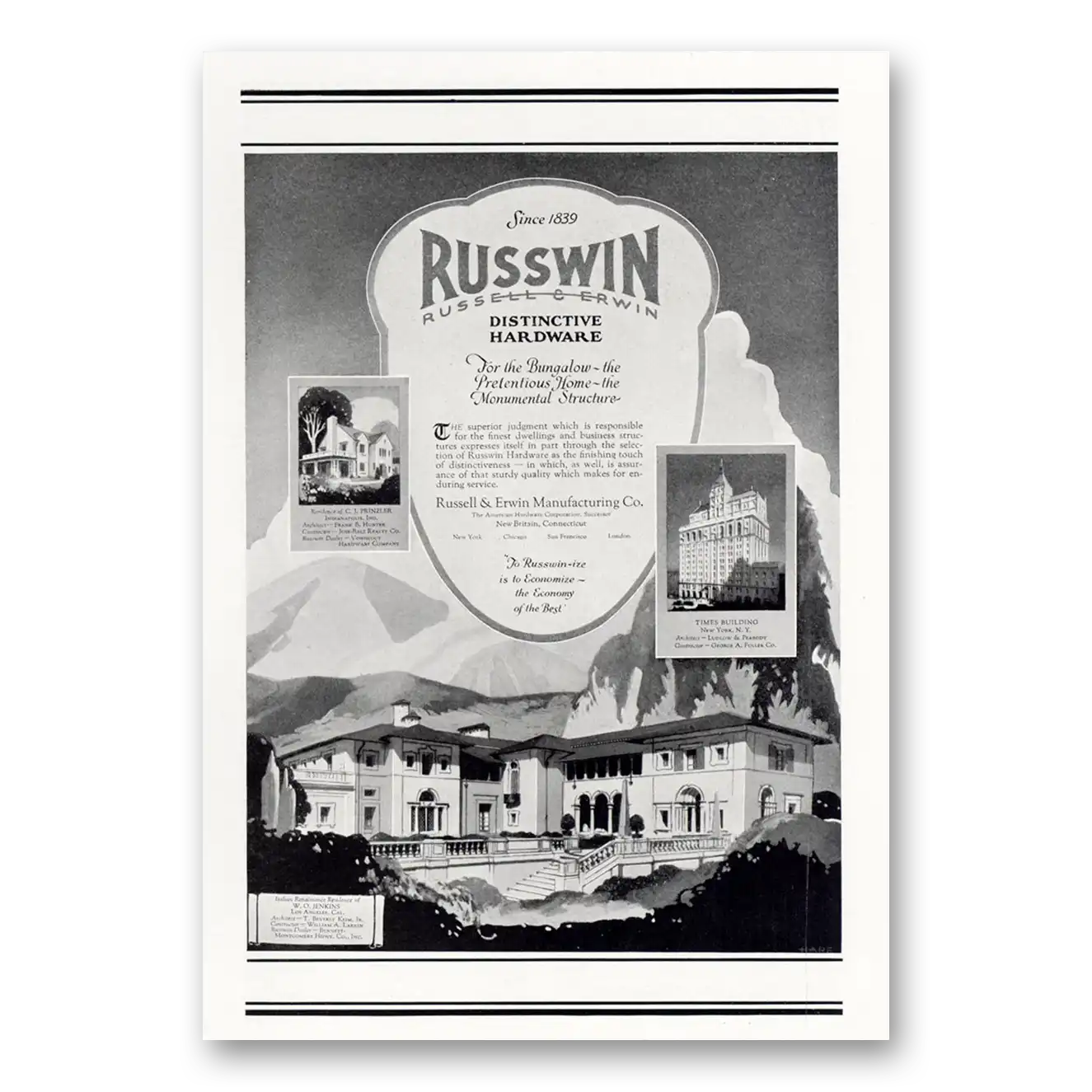 1925 Russwin Hardware Bungalow Pretentious Home Vintage Magazine Print Ad