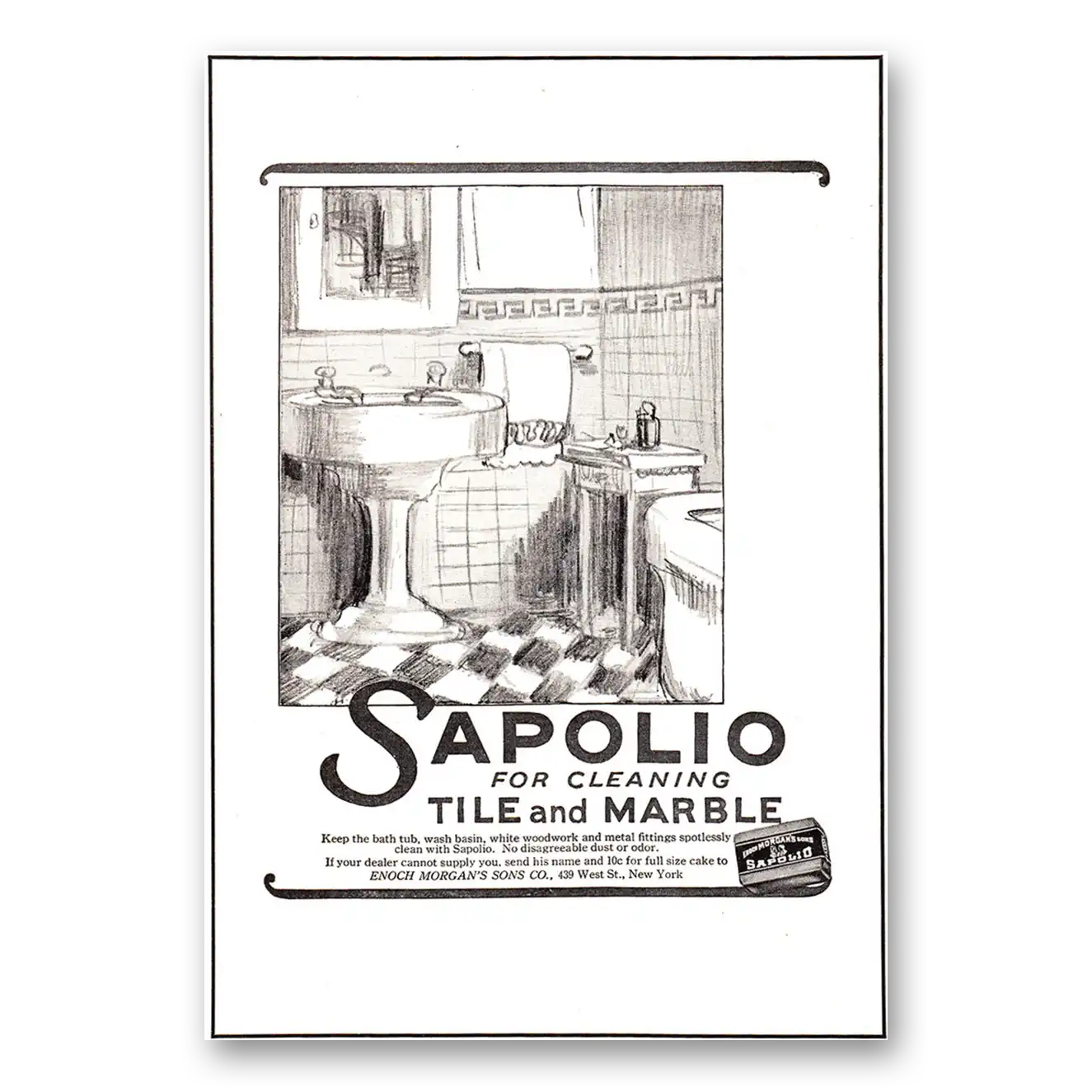 1925 Sapolio Cleaner For Cleaning Tile and Marble Vintage Magazine Print Ad