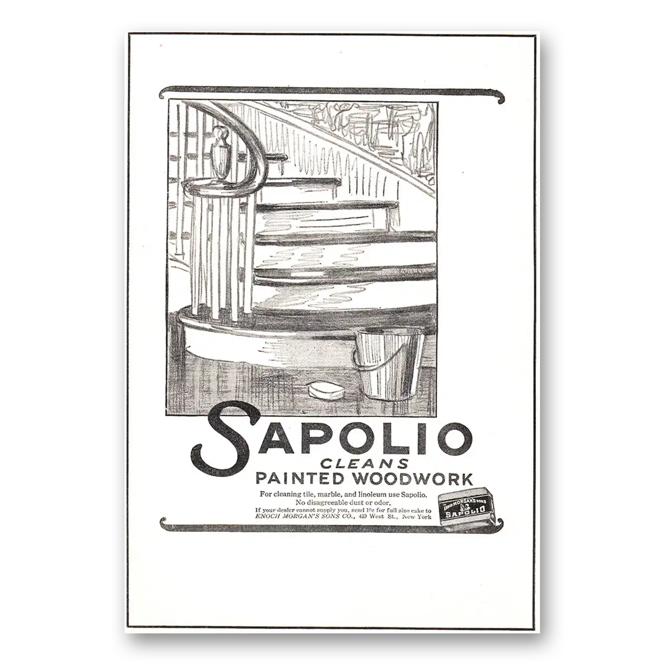 1925 Sapolio Cleaner Cleans Painted Woodwork Vintage Magazine Print Ad