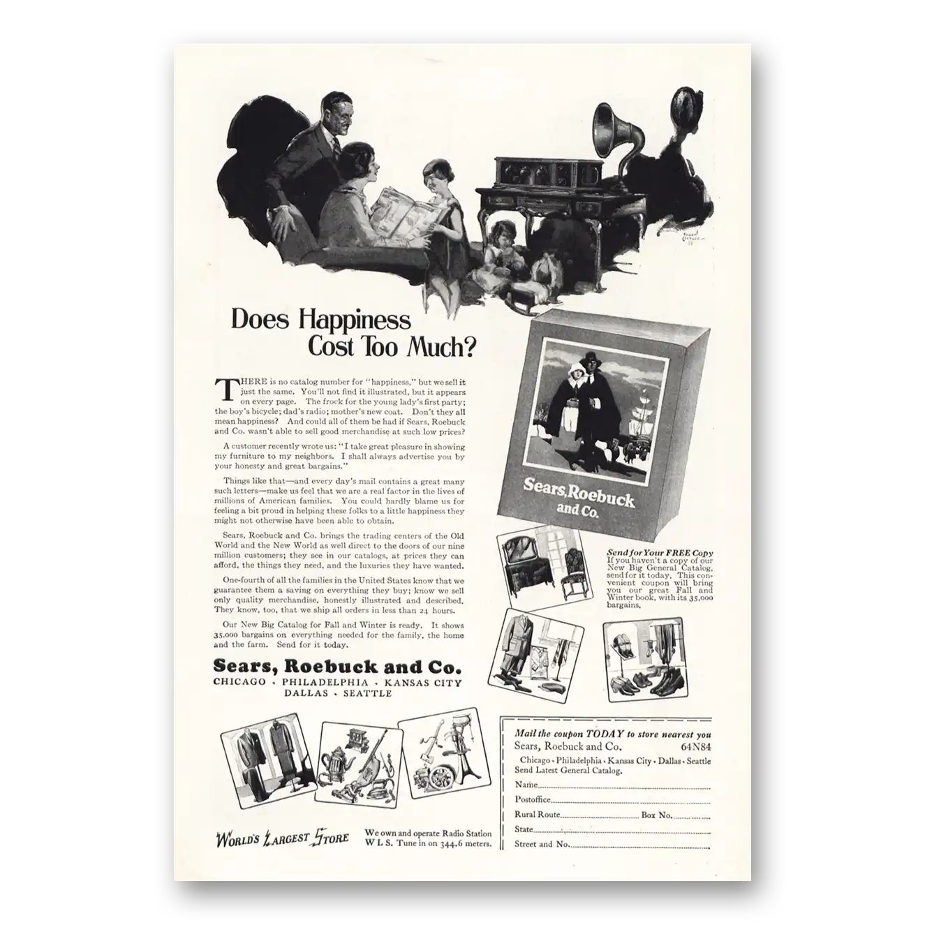 1925 Sears Roebuck Catalog Does Happiness Cost Too Much Vintage Magazine Print Ad