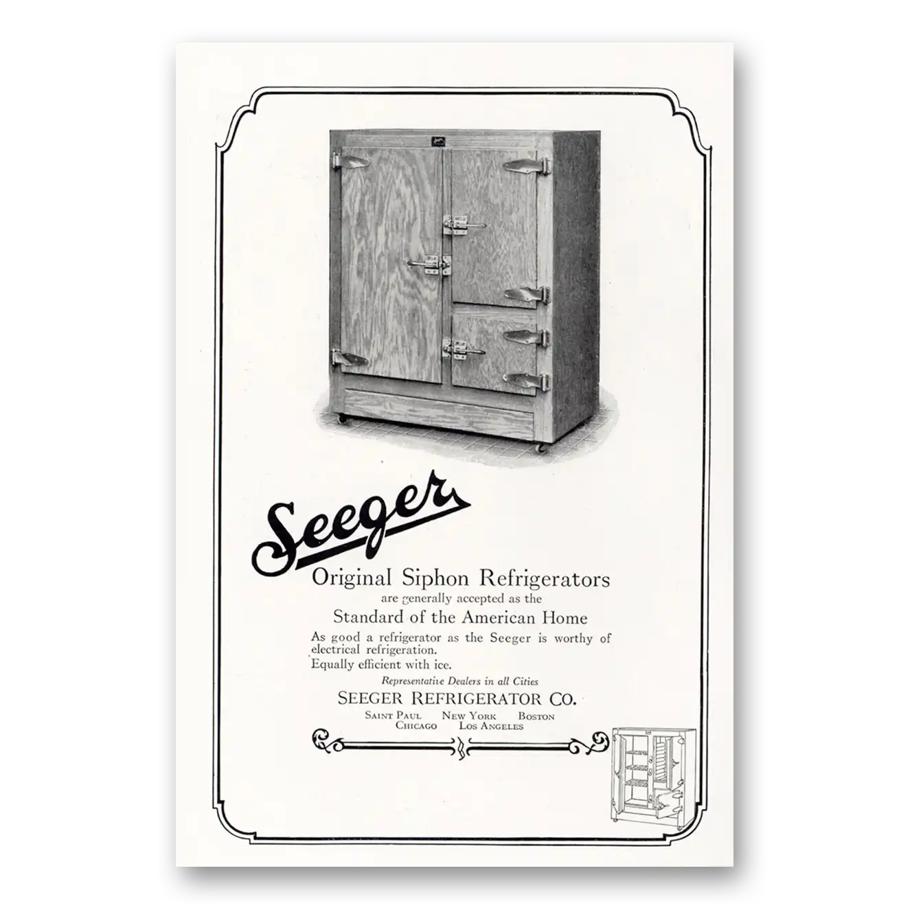 1925 Seeger Refrigerator Original Siphon Refrigerators Vintage Magazine Print Ad