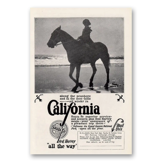 1925 Santa Fe Railway Along the Seashore and In the Foothills Vintage Magazine Print Ad