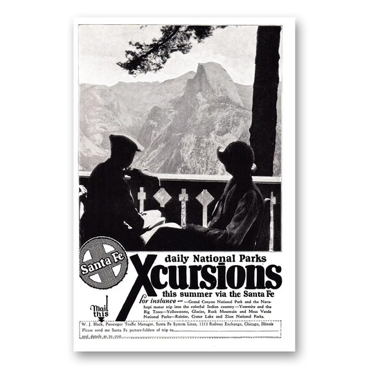 1925 Santa Fe Railway Daily National Parks Xcursions Vintage Magazine Print Ad