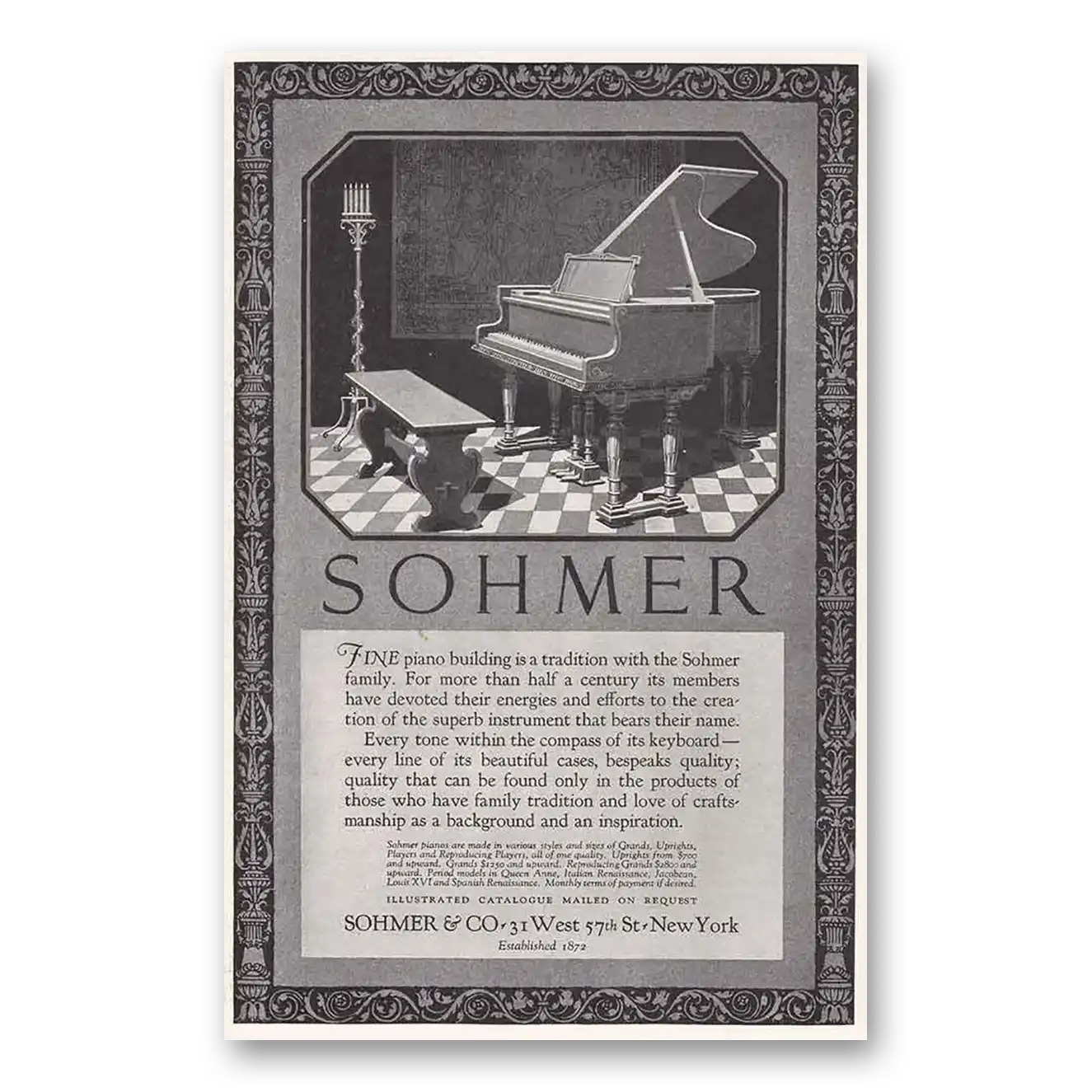 1925 Sohmer Piano Fine Piano Building Vintage Magazine Print Ad