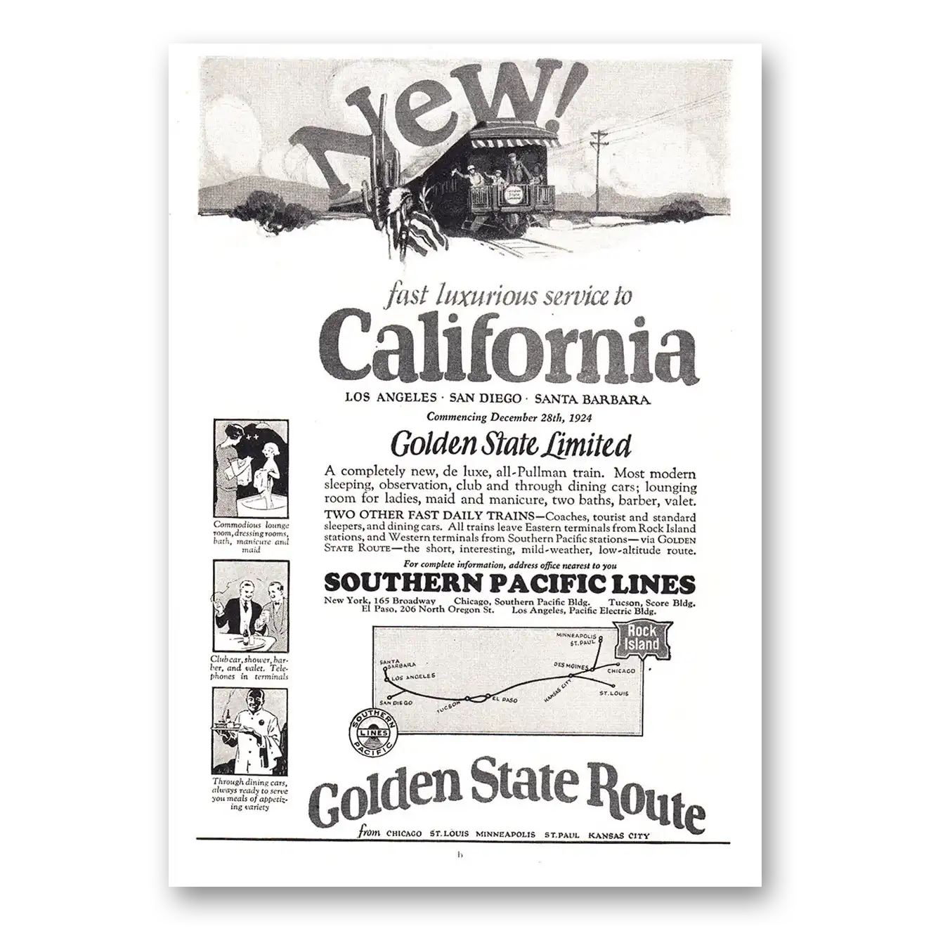 1925 Southern Pacific Golden State Limited Vintage Magazine Print Ad