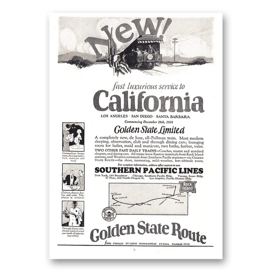 1925 Southern Pacific Golden State Limited Vintage Magazine Print Ad