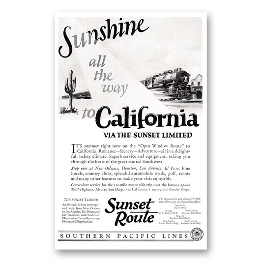 1925 Southern Pacific Open Window Route Vintage Magazine Print Ad