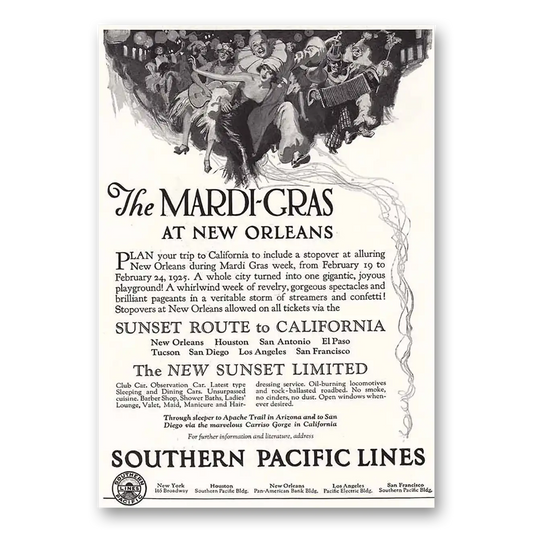 1925 Southern Pacific Mardi Gras at New Orleans Vintage Magazine Print Ad