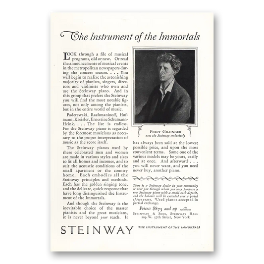 1925 Steinway Piano Percy Grainger Vintage Magazine Print Ad