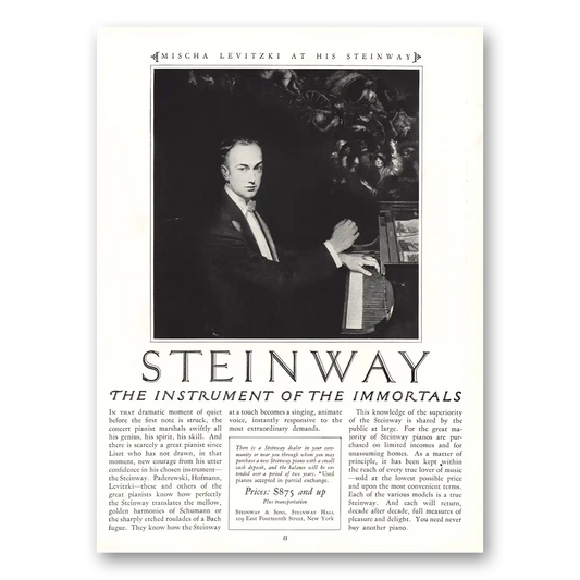 1925 Steinway Piano Mischa Levitzki Instrument Immortals Vintage Magazine Print Ad