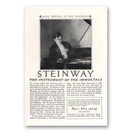 1925 Steinway Piano John Powell Vintage Magazine Print Ad