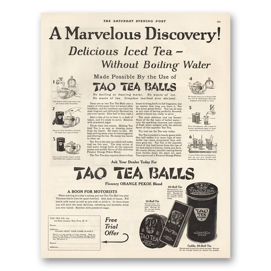 1925 Tao Tea Balls Marvelous Discovery Vintage Magazine Print Ad