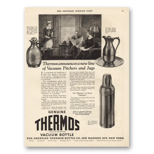 1925 Thermos Vacuum Bottle Announces a New Line Vintage Magazine Print Ad