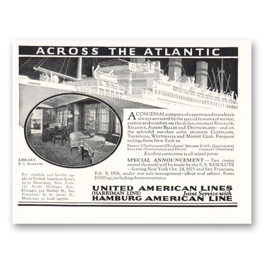 1925 United American Lines Across the Atlantic Vintage Magazine Print Ad