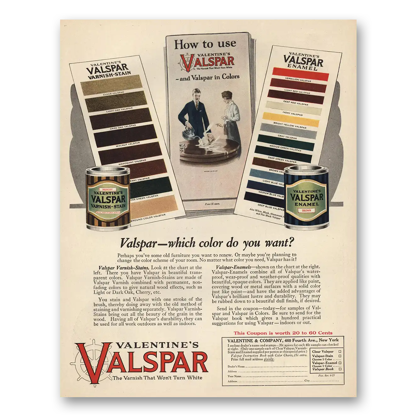 1925 Valspar Finishes Which Color Do You Want Vintage Magazine Print Ad