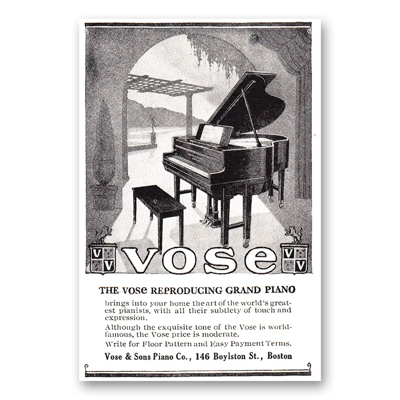 1925 Vose Piano Reproducing Grand Piano Vintage Magazine Print Ad