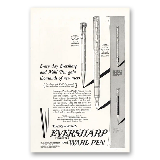 1925 Wahl Eversharp Gain Thousands of New Users Vintage Magazine Print Ad