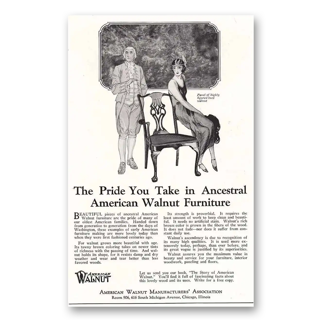 1925 American Walnut Pride You Take in Ancestral American Walnut Furniture Vintage Magazine Print Ad