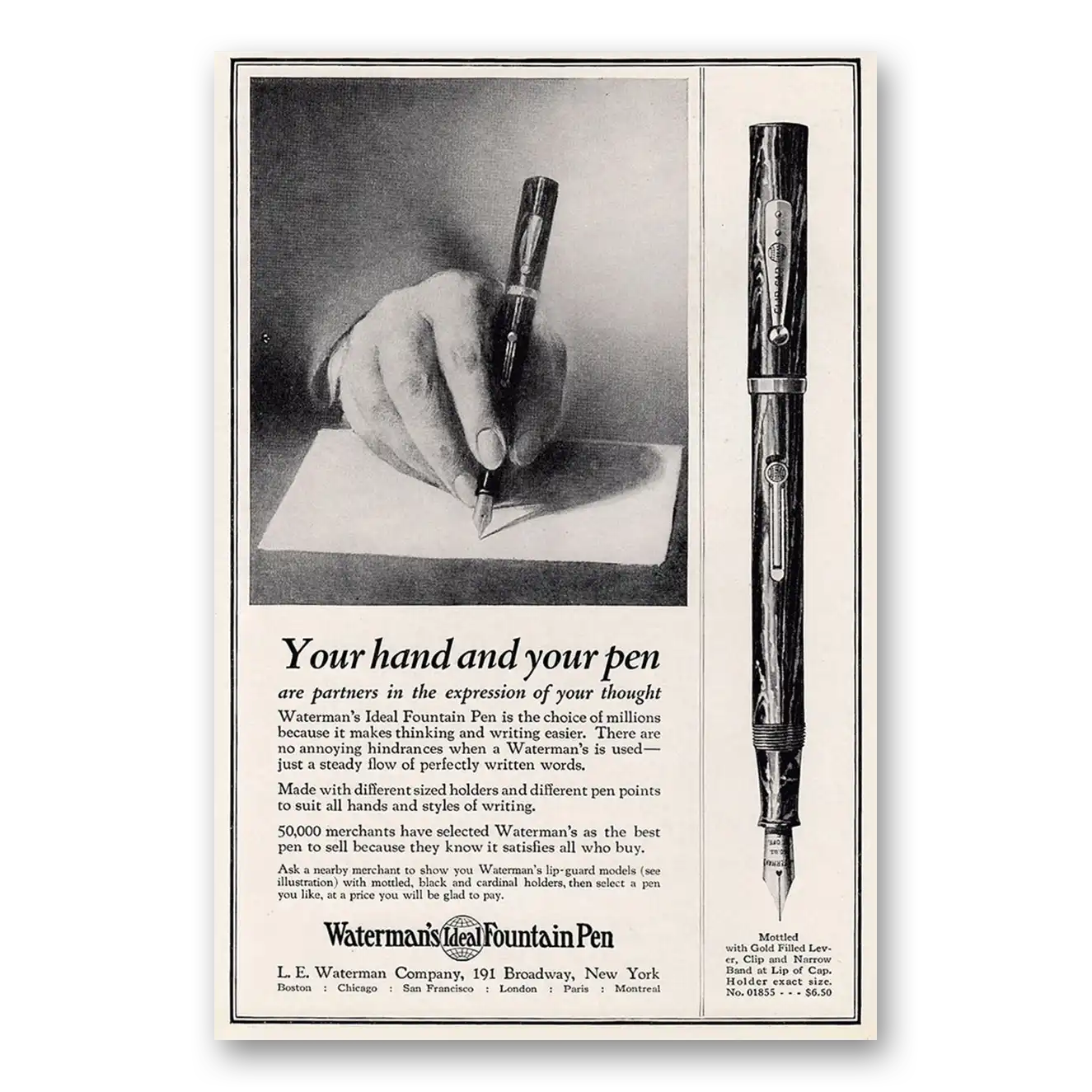 1925 Watermans Ideal Fountain Pen Your Hand and Your Pen Vintage Magazine Print Ad