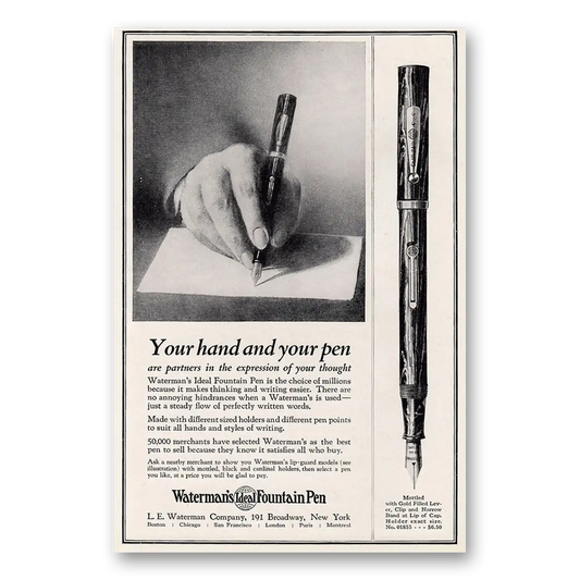 1925 Watermans Ideal Fountain Pen Your Hand and Your Pen Vintage Magazine Print Ad