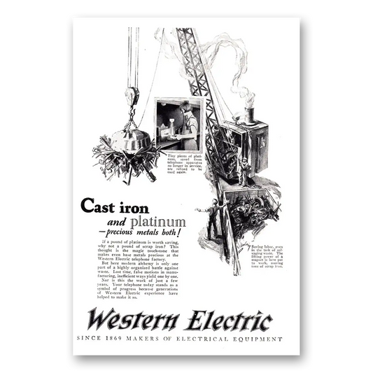 1925 Western Electric Cast Iron and Platinum Vintage Magazine Print Ad