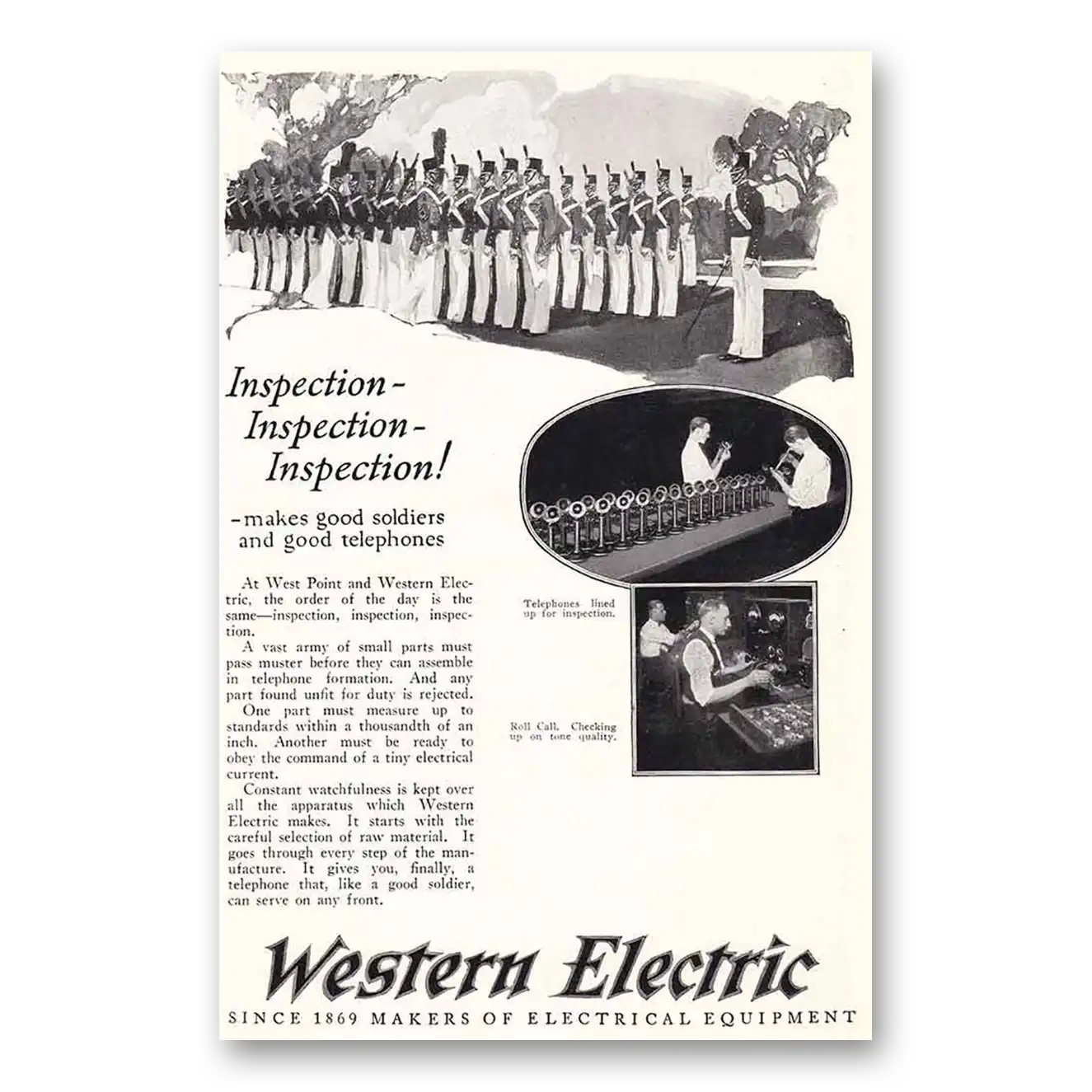 1925 Western Electric Inspection Makes Good Soldiers Vintage Magazine Print Ad