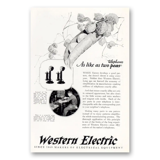 1925 Western Electric As Like As Two Peas Telephones Vintage Magazine Print Ad