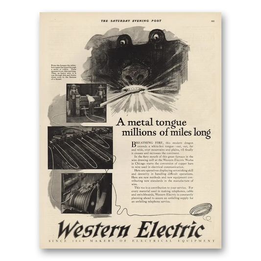 1925 Western Electric Metal Tongue Millions of Miles Long Vintage Magazine Print Ad