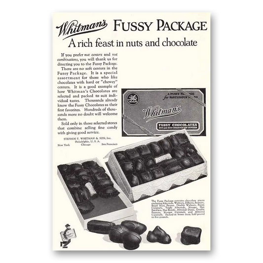 1925 Whitmans Chocolates Fussy Package Vintage Magazine Print Ad