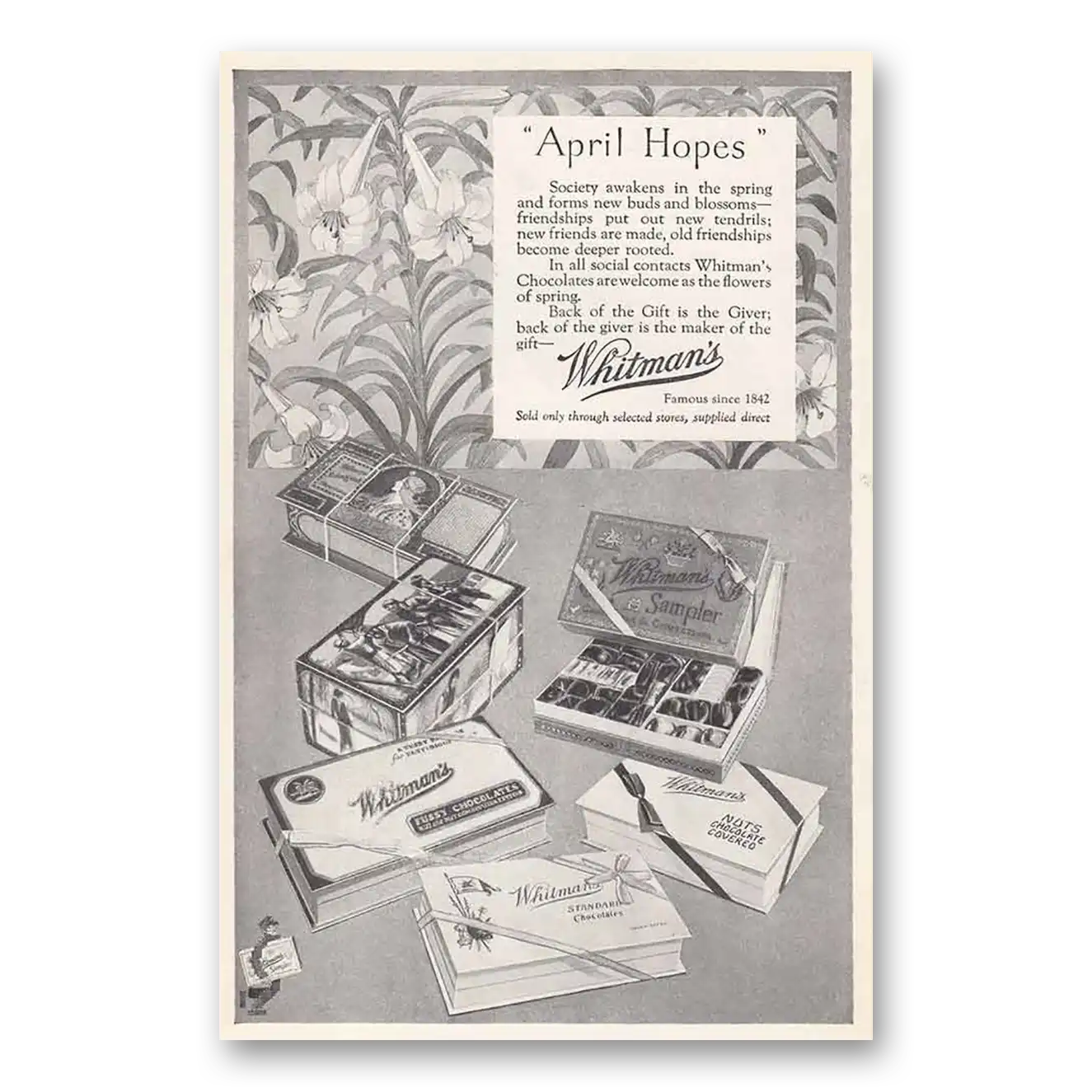 1925 Whitmans Chocolates April Hopes Vintage Magazine Print Ad