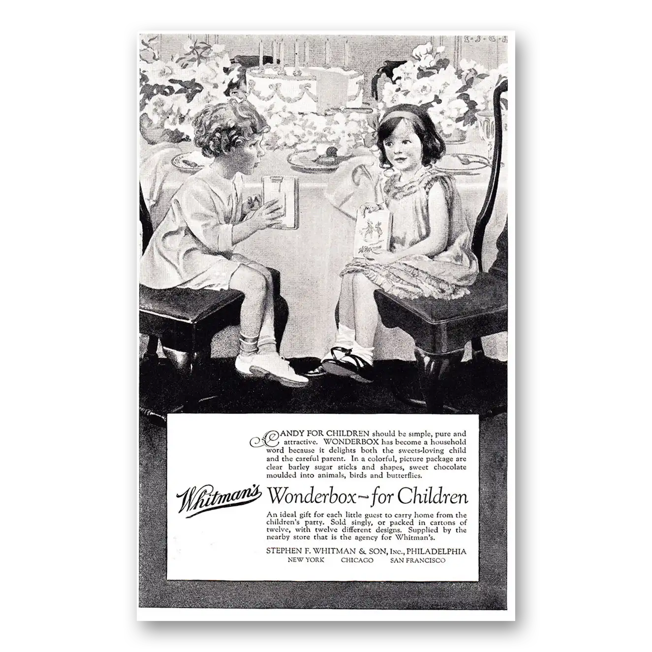 1925 Whitmans Chocolates Wonderbox for Children Vintage Magazine Print Ad